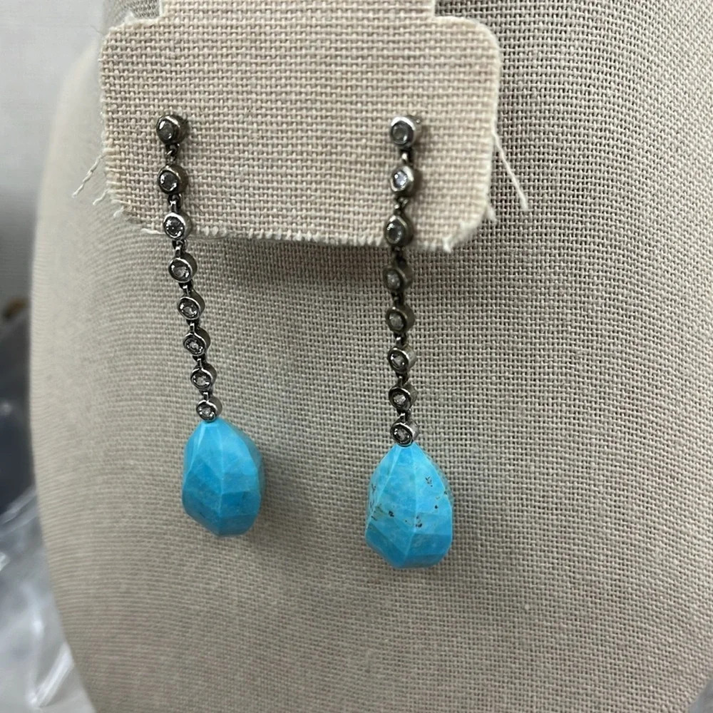 Vintage Sterling Silver Dangle Earrings with Turquoise Teardrop Gemstones